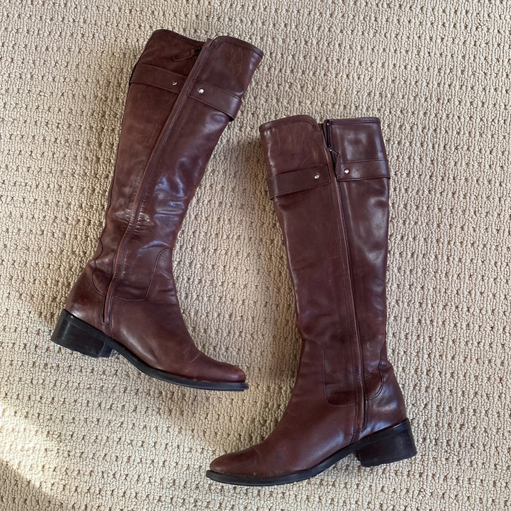 Brown Cole Haan leather zip up boots -size 8